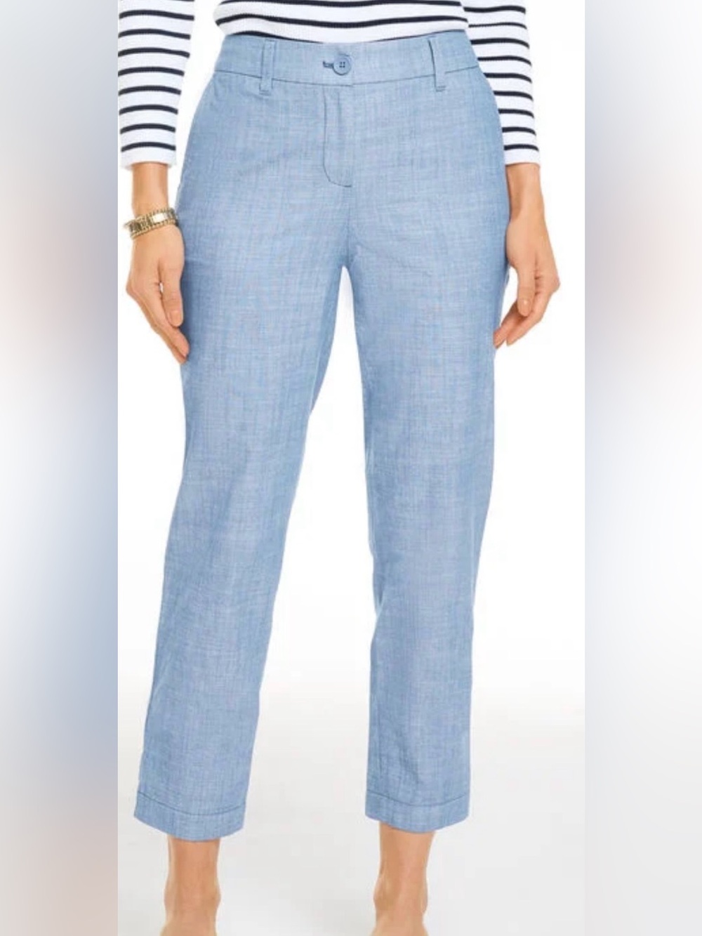 Talbots 10 petite Cotton Light Blue Cropped Slim-Leg Pants